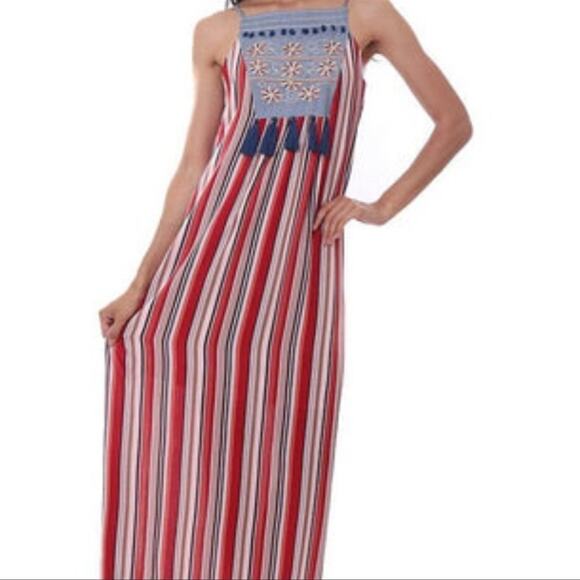 THML Embroidered Striped Maxi Dress Sz M - Picture 4 of 15
